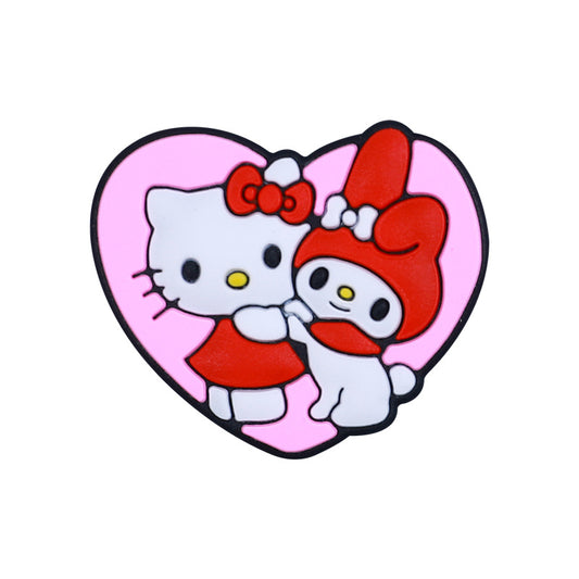 20pcs Silicone Focal Beads White Cat Red Bow with Small Bunny Heart Background