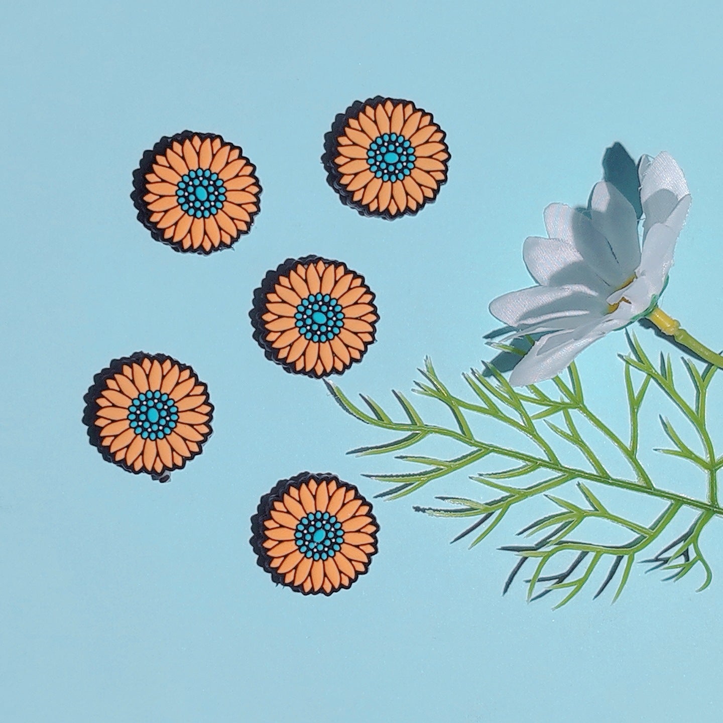 20Pcs Silicone Focal Beads Sunflowers Front Facing 3