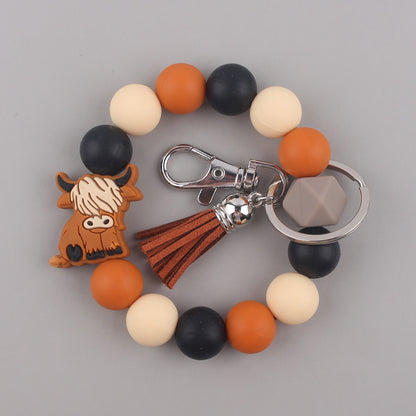 Yak Silicone Bead Wristlet Keychain with Tassel Charm 6
