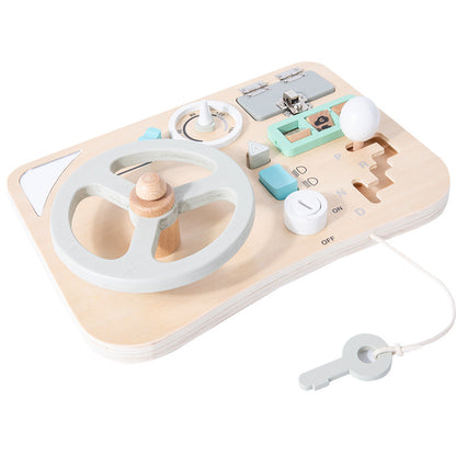 Wooden Montessori Busy Board Steering Wheel Educational Toy