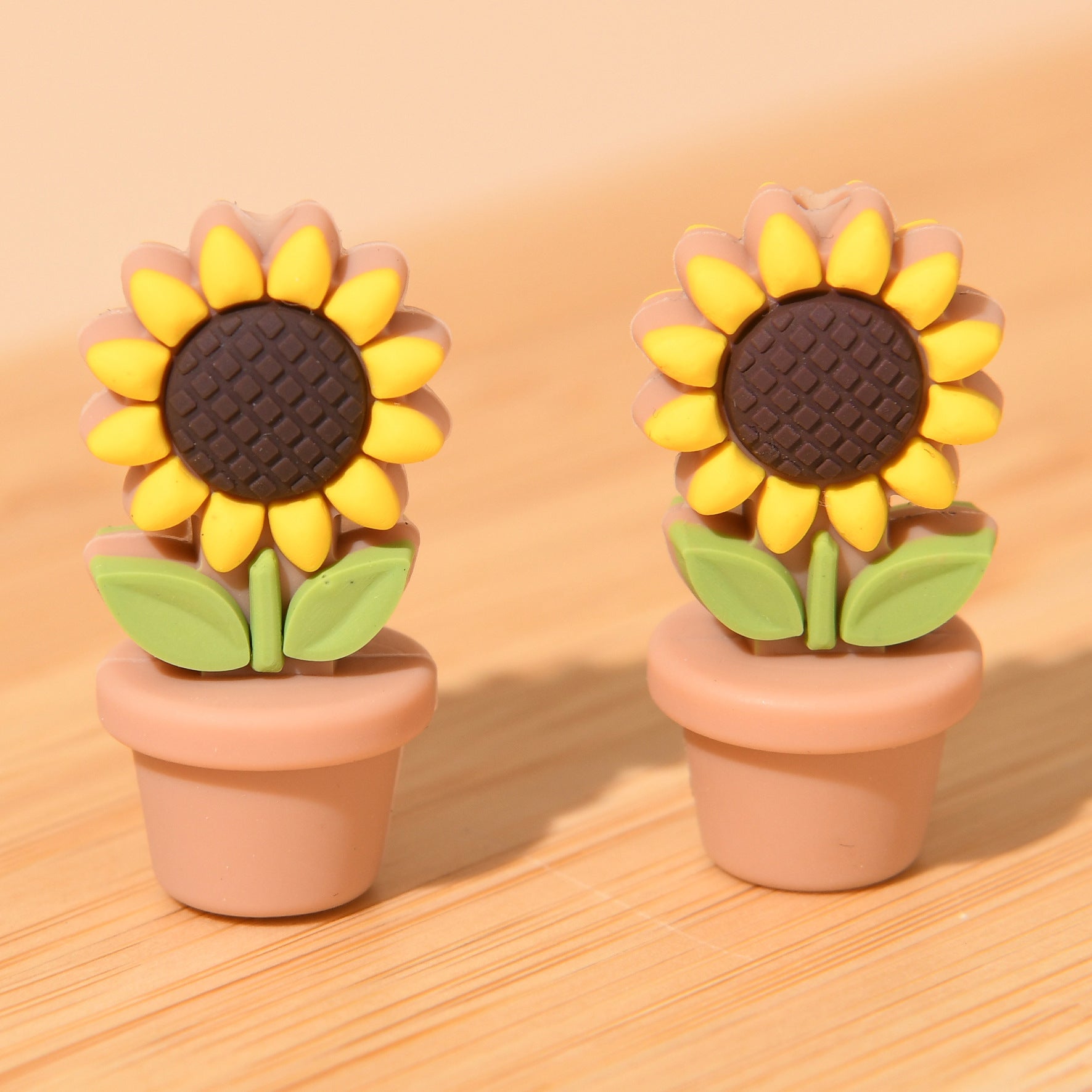 20pcs Silicone Focal Beads Flower Pot Sunflower Yellow White Flower Design 5