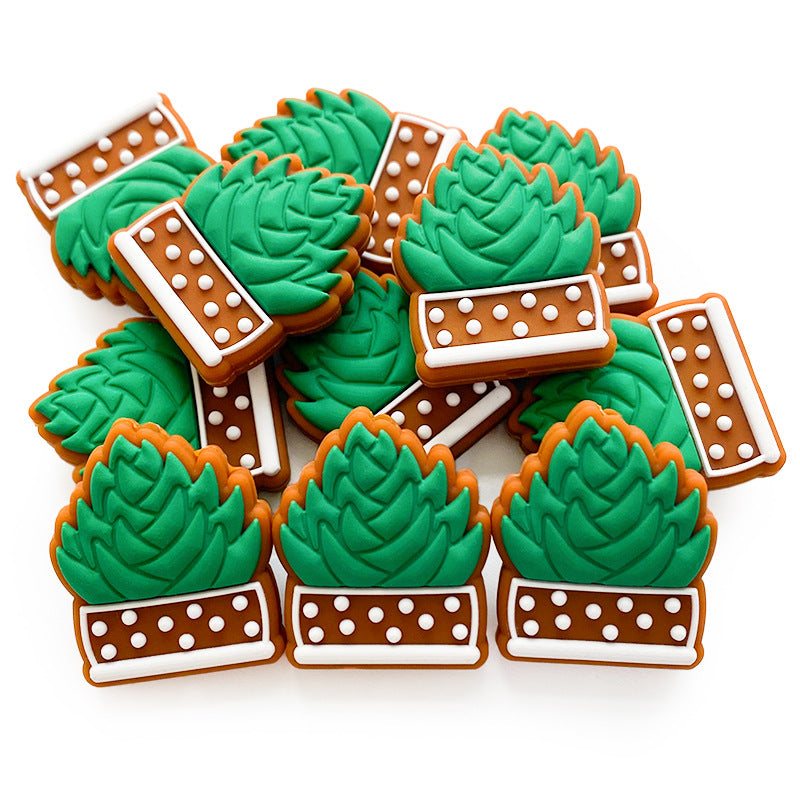 20pcs Silicone Focal Beads Plant Potted Succulent Design 2