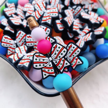 20Pcs Silicone Focal Beads White Spot Bow Patterned