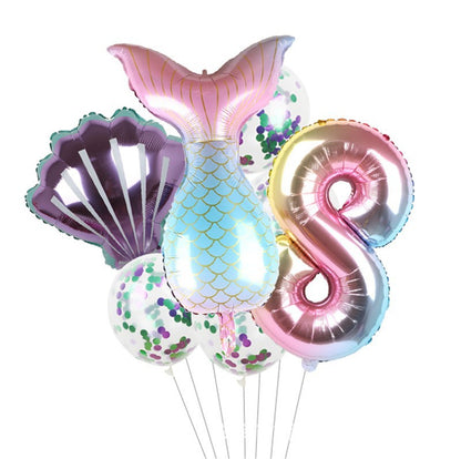 Mermaid Tail Foil Balloon Set Birthday Party Decoration 7Pcs 10