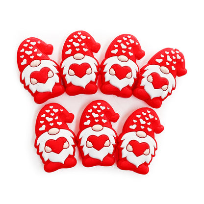 20pcs Silicone Focal Beads Santa Claus Holding Heart with Hat Hearts 3