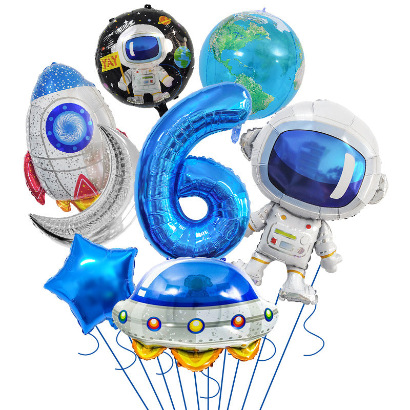 Space Theme Astronaut Rocket Spaceship Foil Balloon Set 9
