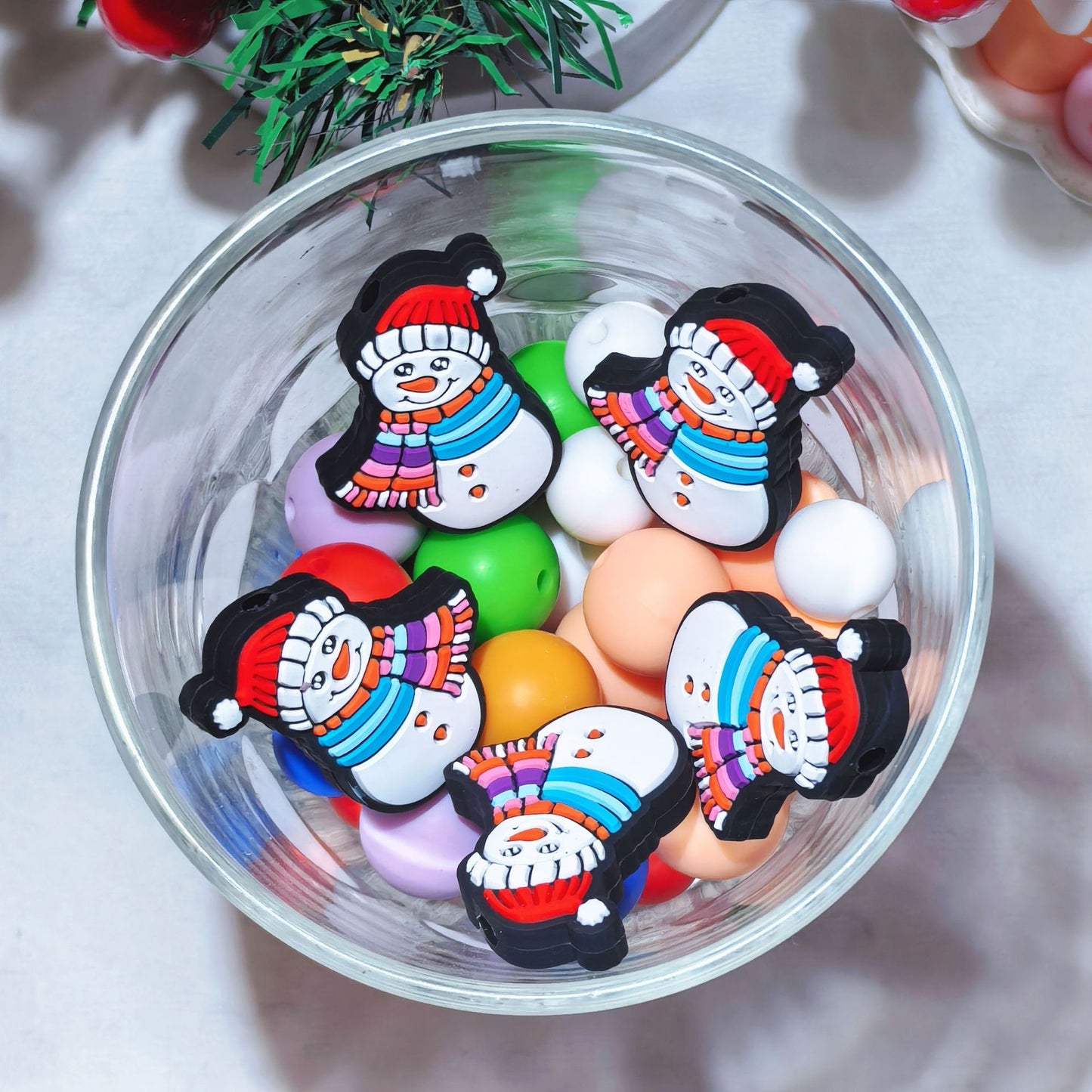 20Pcs Silicone Focal Beads Christmas Snowman Wearing Scarf