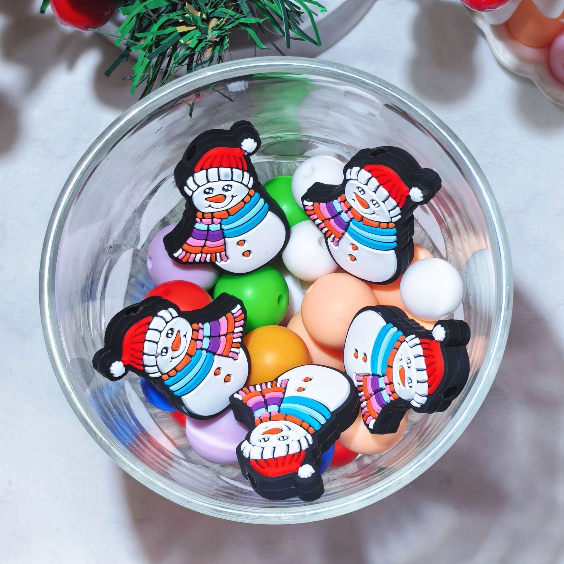 20Pcs Silicone Focal Beads Christmas Snowman Wearing Scarf
