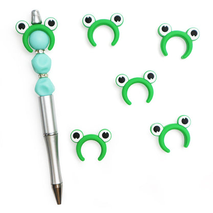 20pcs Silicone Focal Beads Green Frog Front Facing 2