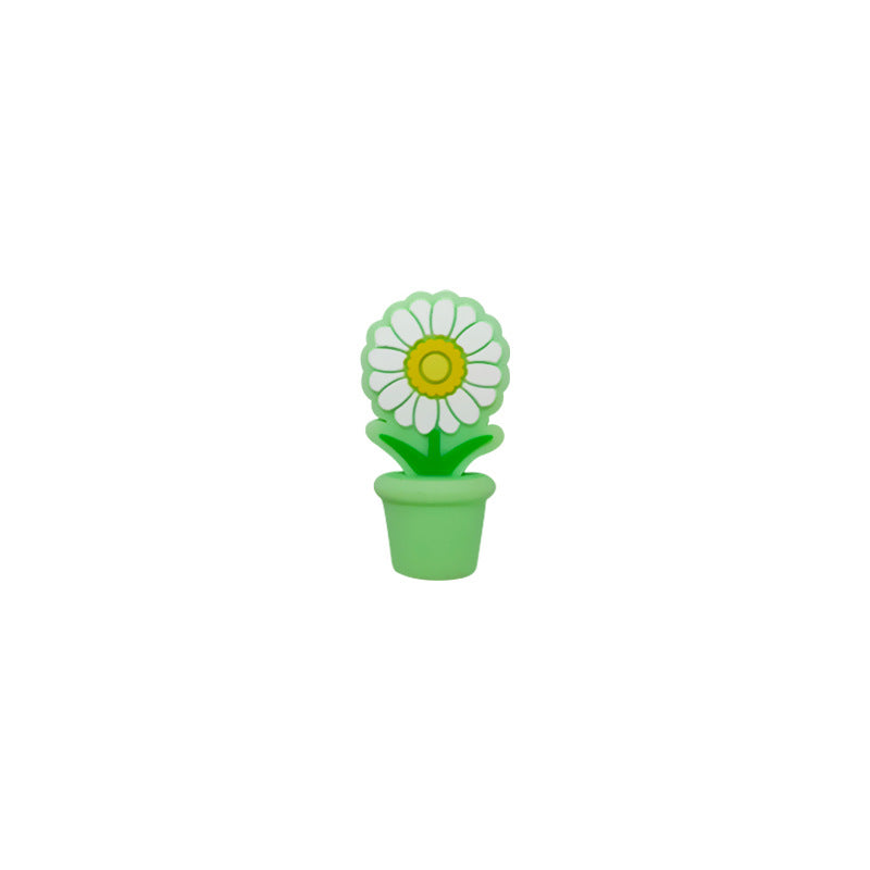 20Pcs 3D Silicone Focal Beads Potted Daisy With Flower Pot 10
