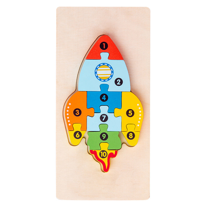 Wooden Building Blocks Animal Traffic Shapes Matching 3D Puzzle Toy 10