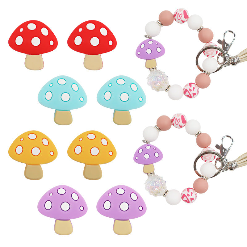 Silicone Focal Beads Yellow Blue Purple Red Mushrooms with Polka Dots 5