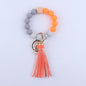 PU Leather Tassel Silicone Bead Wristlet Keychain Leopard Print 18