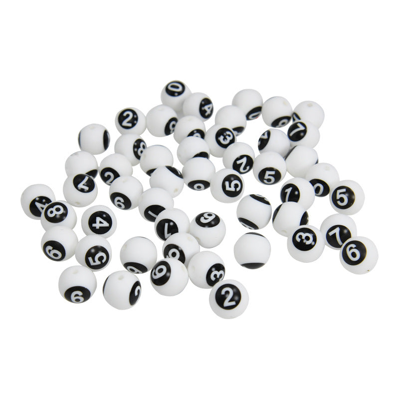 50pcs 15mm Silicone Number Beads Printed Design 2