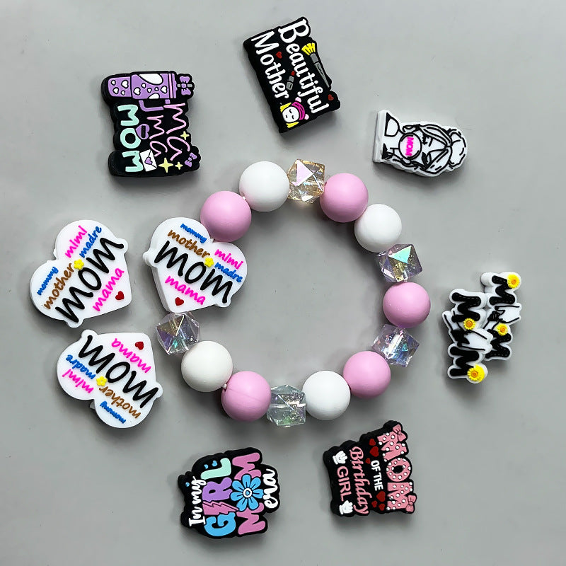 20Pcs Silicone Focal Beads Mother's Day Text and Figure Designs 4