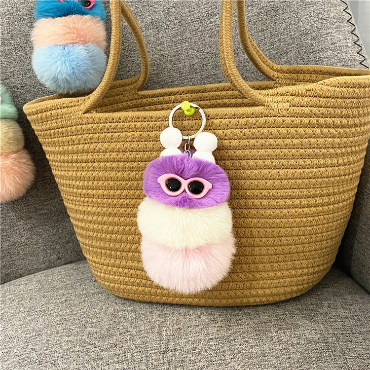 Caterpillar Pom Pom Plush Keychain Cute Furry Charm Accessory 14