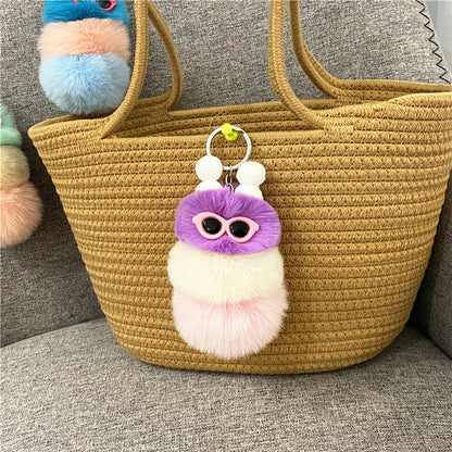 Caterpillar Pom Pom Plush Keychain Cute Furry Charm Accessory 14