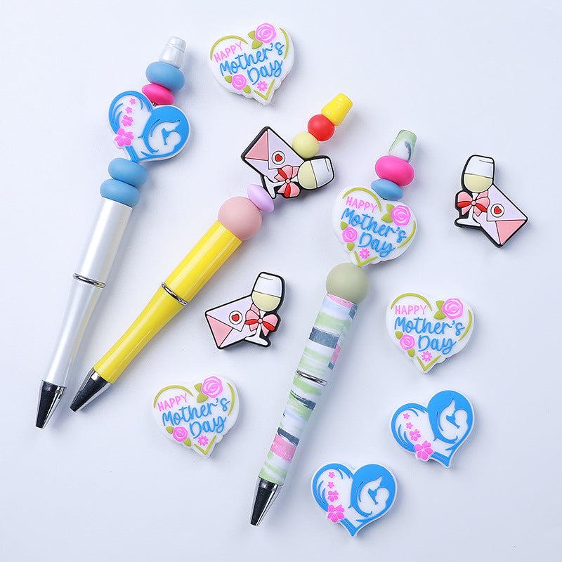 20pcs Silicone Focal Beads Mother's Day Heart and Envelope Designs 3