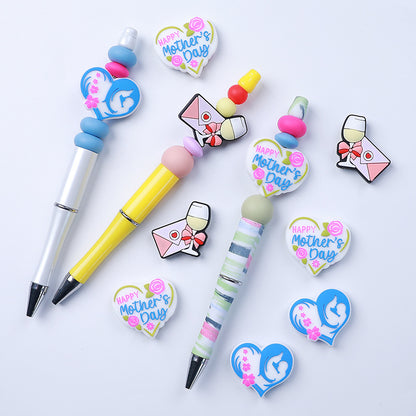 20pcs Silicone Focal Beads Mother's Day Heart and Envelope Designs 3