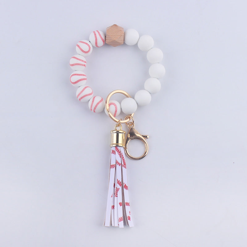 Football Tassel Silicone Bead Wristlet Keychain 9