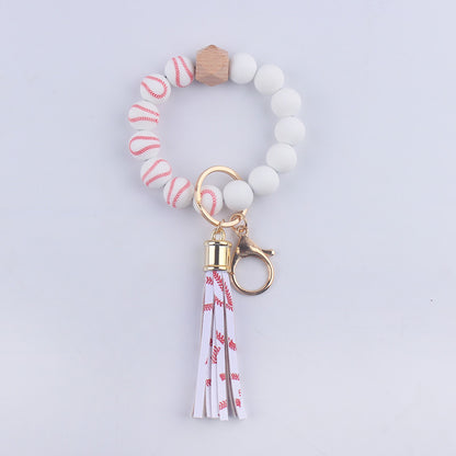 Football Tassel Silicone Bead Wristlet Keychain 9