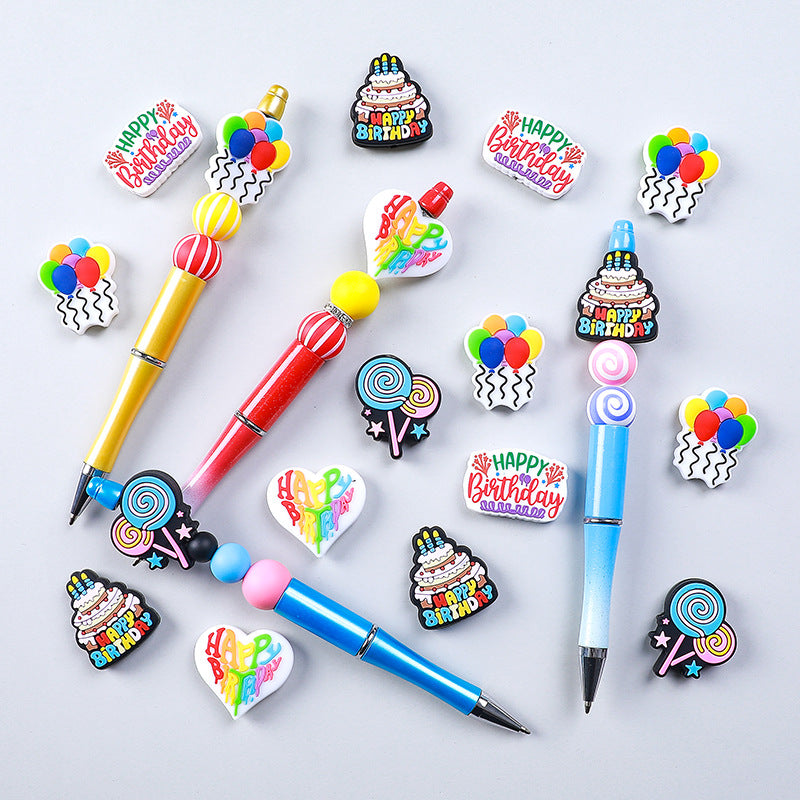20Pcs Silicone Focal Beads Happy Birthday Party Balloon Cake Heart 2