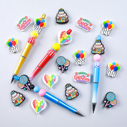 20Pcs Silicone Focal Beads Happy Birthday Party Balloon Cake Heart 2