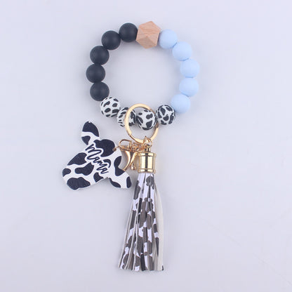Western Cow Silicone Bead Wristlet Keychain with Mama Charm 14