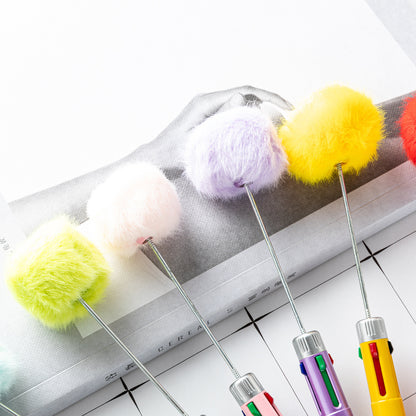4 In 1 Cartoon Fur Ball Plastic Beadable Ballpoint Pens DIY Craft Supplies 2