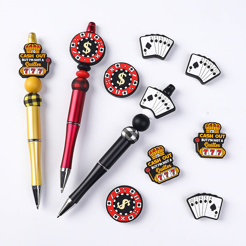 20Pcs Silicone Focal Beads Crown With Printed Text Design 2
