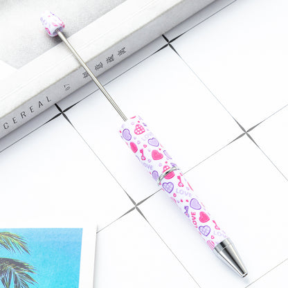 Valentine's Day Heart Print Beadable Ballpoint Pens 14.4cm DIY 24