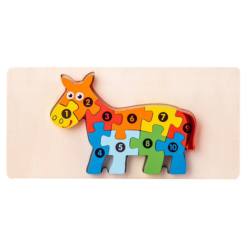 Wooden Building Blocks Animal Traffic Shapes Matching 3D Puzzle Toy 20