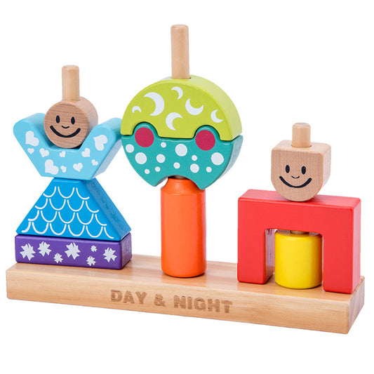 Wooden Building Blocks Day and Night Educational Toy