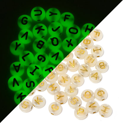 100 Pack Glow In The Dark Flat Round Letter Heart Acrylic Beads Bracelet Accessories 16