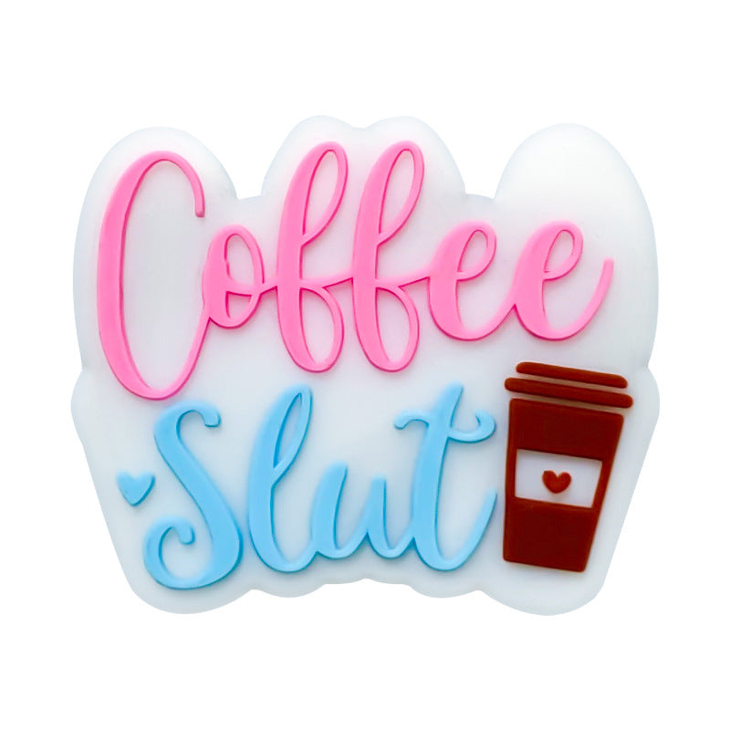 20Pcs Silicone Focal Beads Coffee Cup with Script Text 7