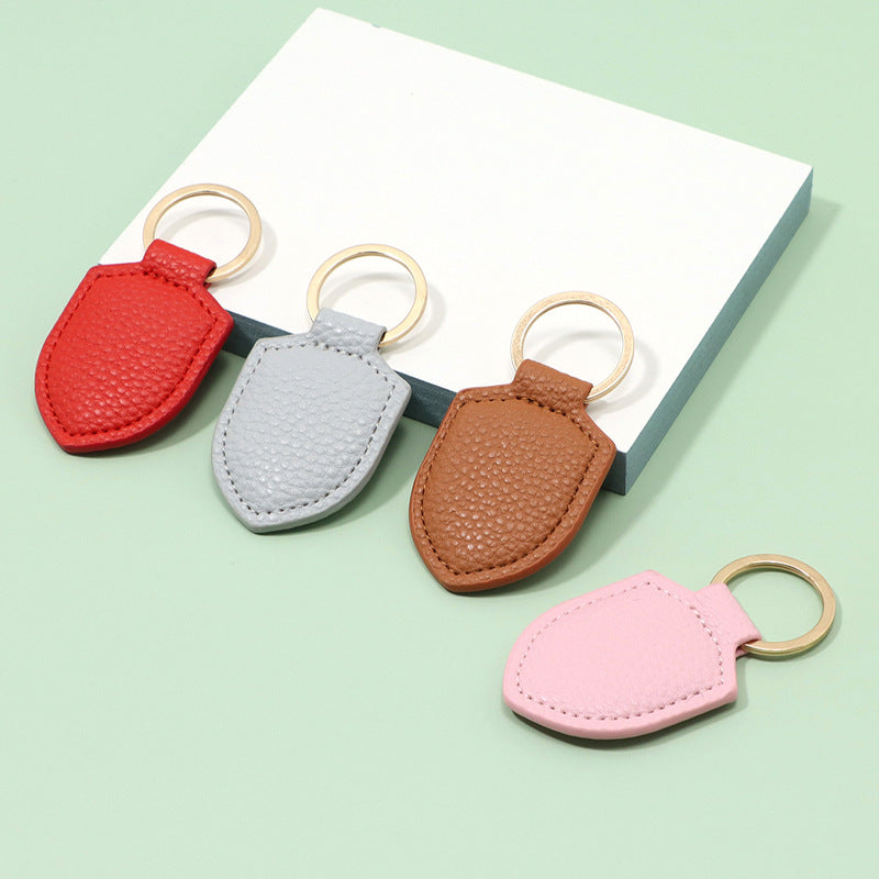 Leather Shield Keychain Classic Design with Metal Ring