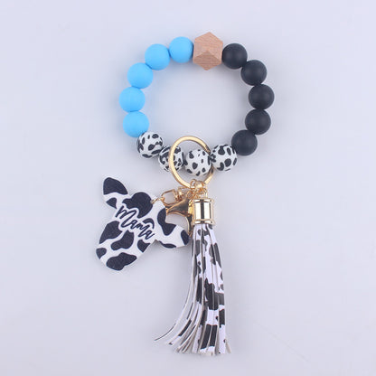 Western Cow Silicone Bead Wristlet Keychain with Mama Charm 11