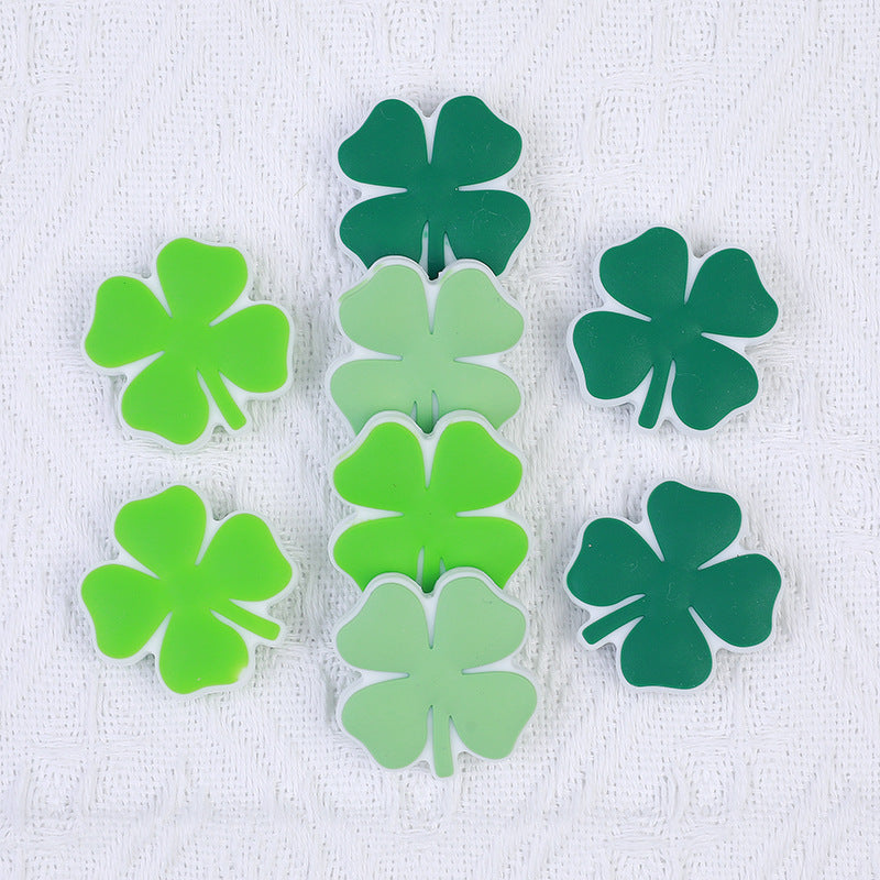 20Pcs Silicone Focal Beads Four Leaf Clover Flat Leaf Shape 3