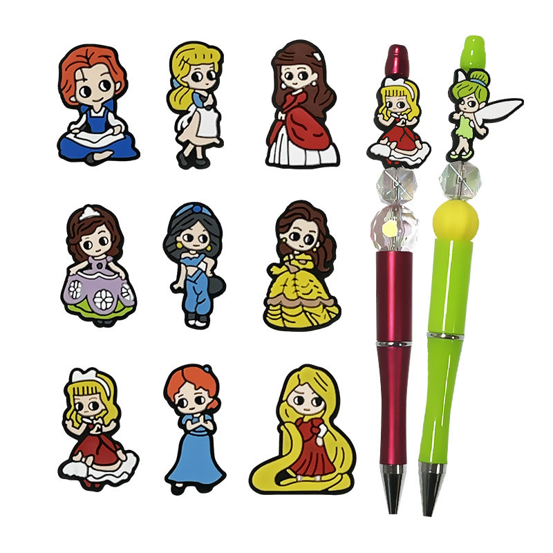 20Pcs Silicone Focal Beads Cartoon Princess Sitting Pose 4