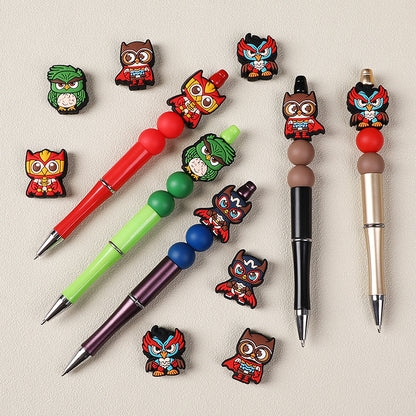 20Pcs Silicone Focal Beads Cartoon Owl Super Hero Front Facing 3