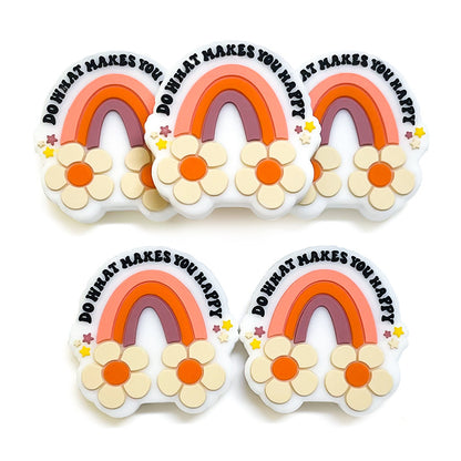 20Pcs Silicone Focal Beads Flower Rainbow With Text Do What Makes You Happy
