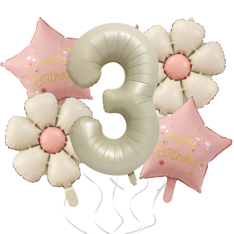 Milk White Bow Ties Bear Retro Daisy Foil Balloon Set 7