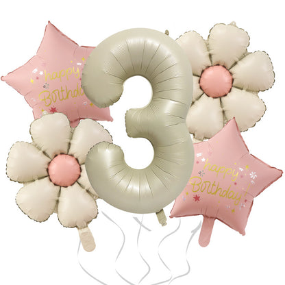 Milk White Bow Ties Bear Retro Daisy Foil Balloon Set 7