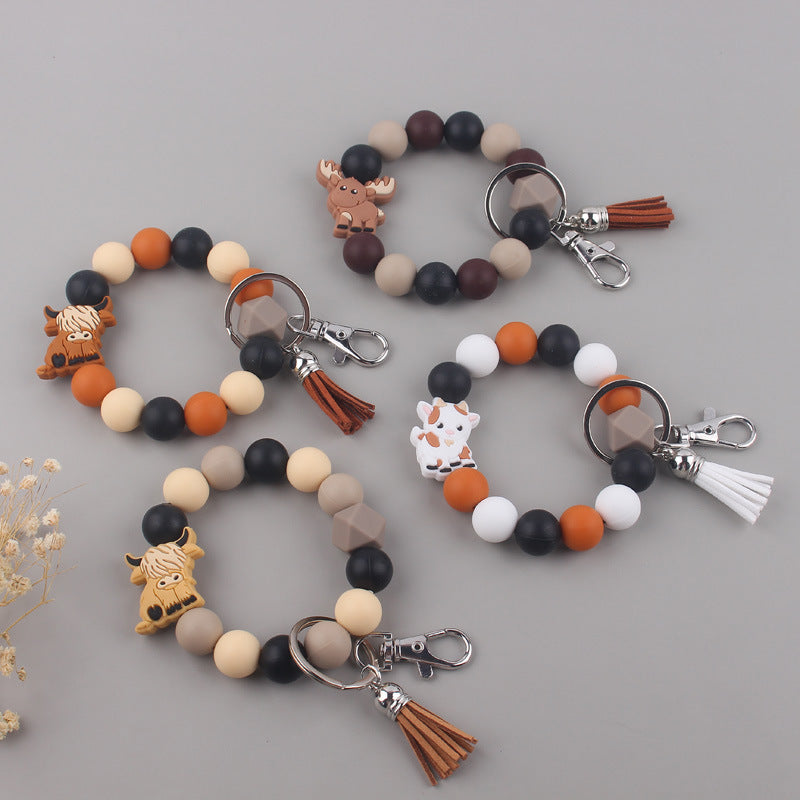 Yak Silicone Bead Wristlet Keychain with Tassel Charm 2