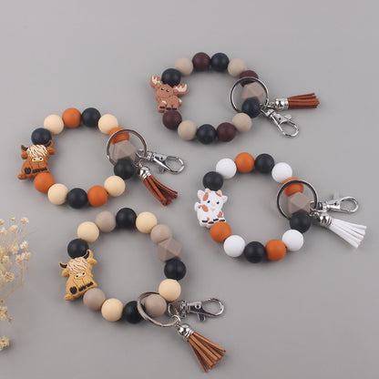 Yak Silicone Bead Wristlet Keychain with Tassel Charm 2