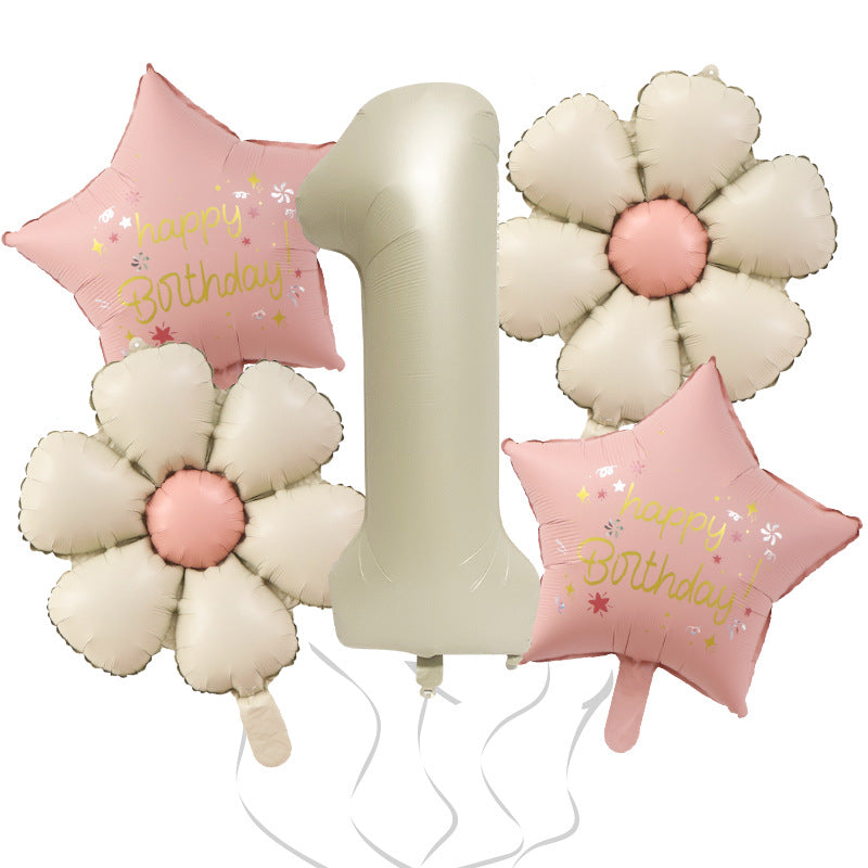 Milk White Bow Ties Bear Retro Daisy Foil Balloon Set 5