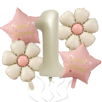 Milk White Bow Ties Bear Retro Daisy Foil Balloon Set 5