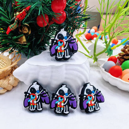 20Pcs Silicone Focal Beads Purple Stitch Zebra Pattern Design