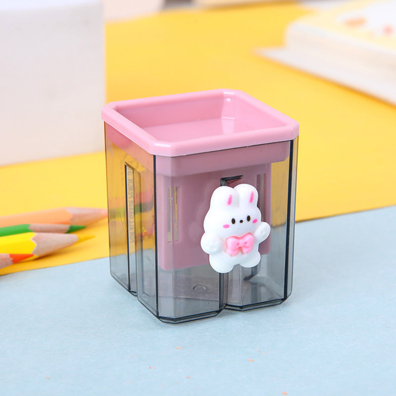Cartoon Double Hole Manual Pencil Sharpener Plastic 4.8x4x4cm 4