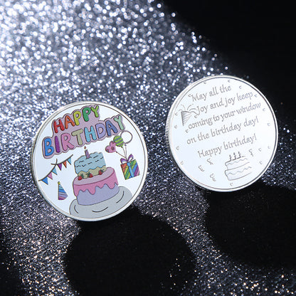Birthday Cake Commemorative Coin Iron Collectible Gift 4cm 4